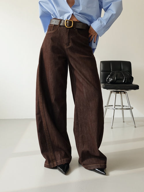 JEANS BALLOON COLOR CON CINTURA - MARRONE 32630