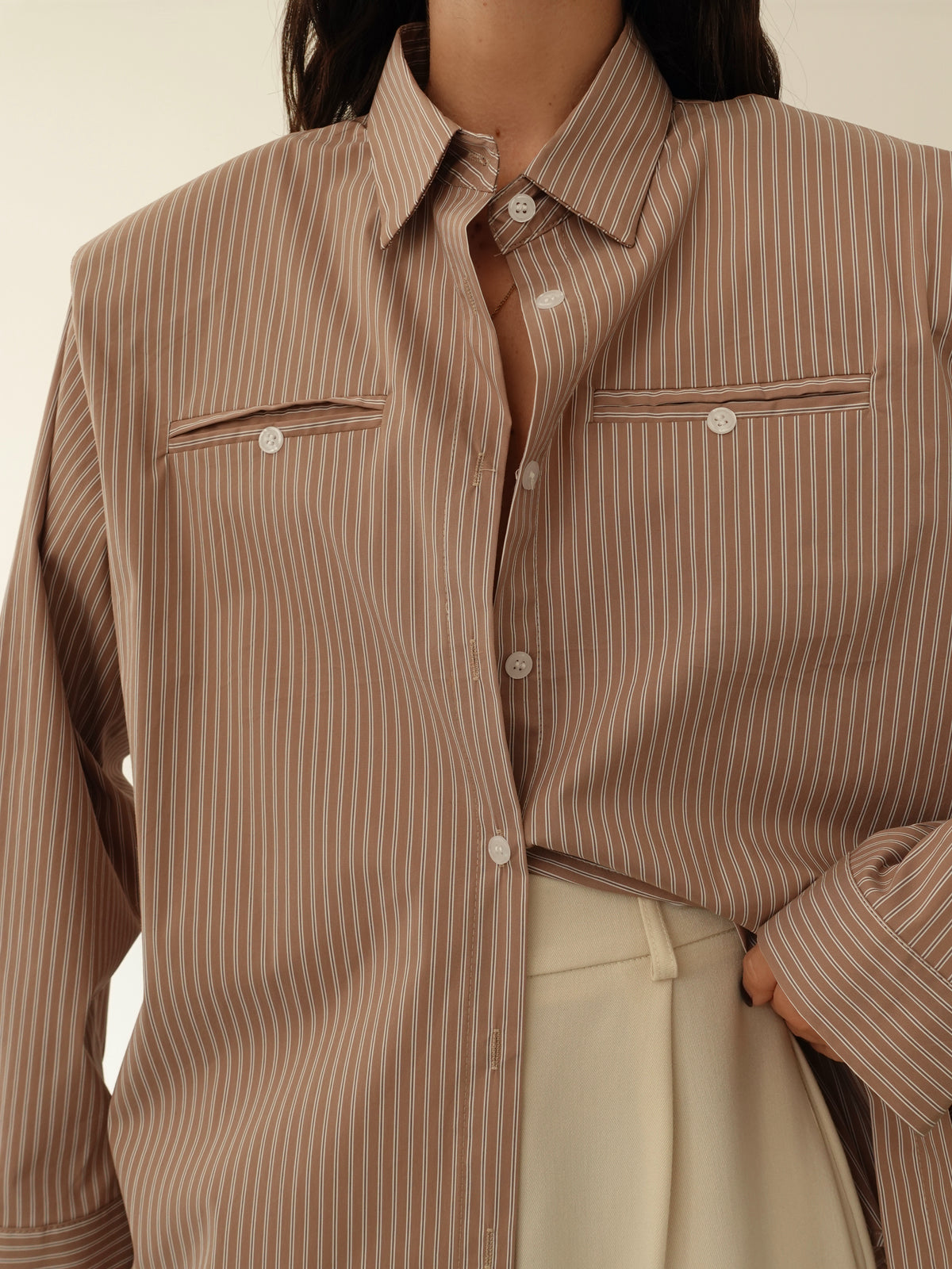 CAMICIA MILLERIGHE CON SPALLINE - SABBIA 19570
