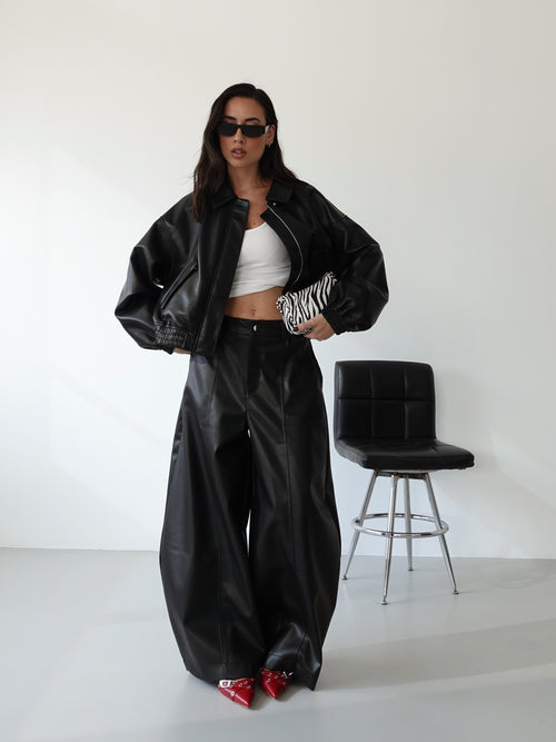 PANTALONI BALLOON IN ECOPELLE H143 - NERO 8938