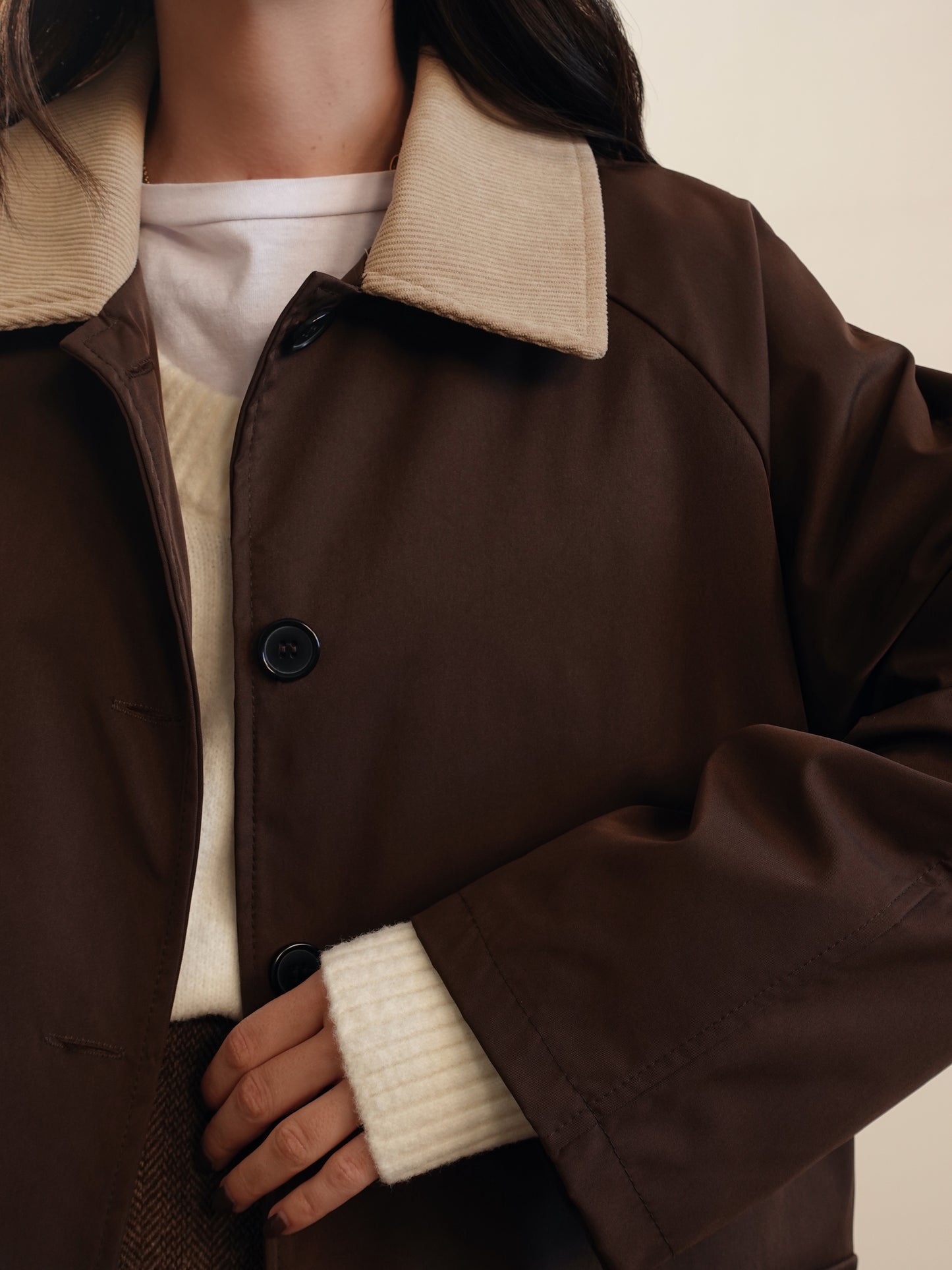 GIACCA IN TESSUTO TECNICO CON COLLETTO A COSTINE - MARRONE 6270