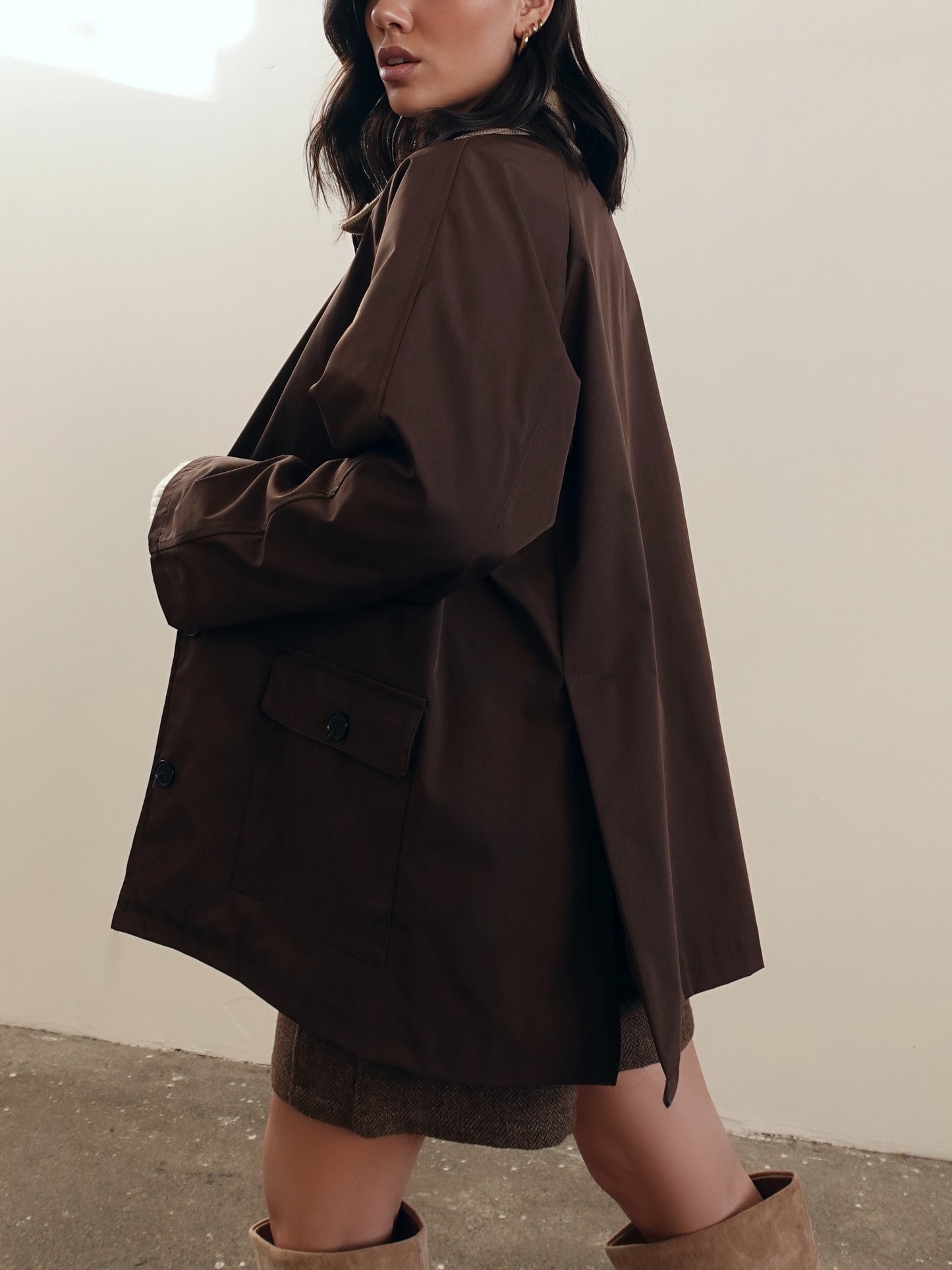 GIACCA IN TESSUTO TECNICO CON COLLETTO A COSTINE - MARRONE 6270