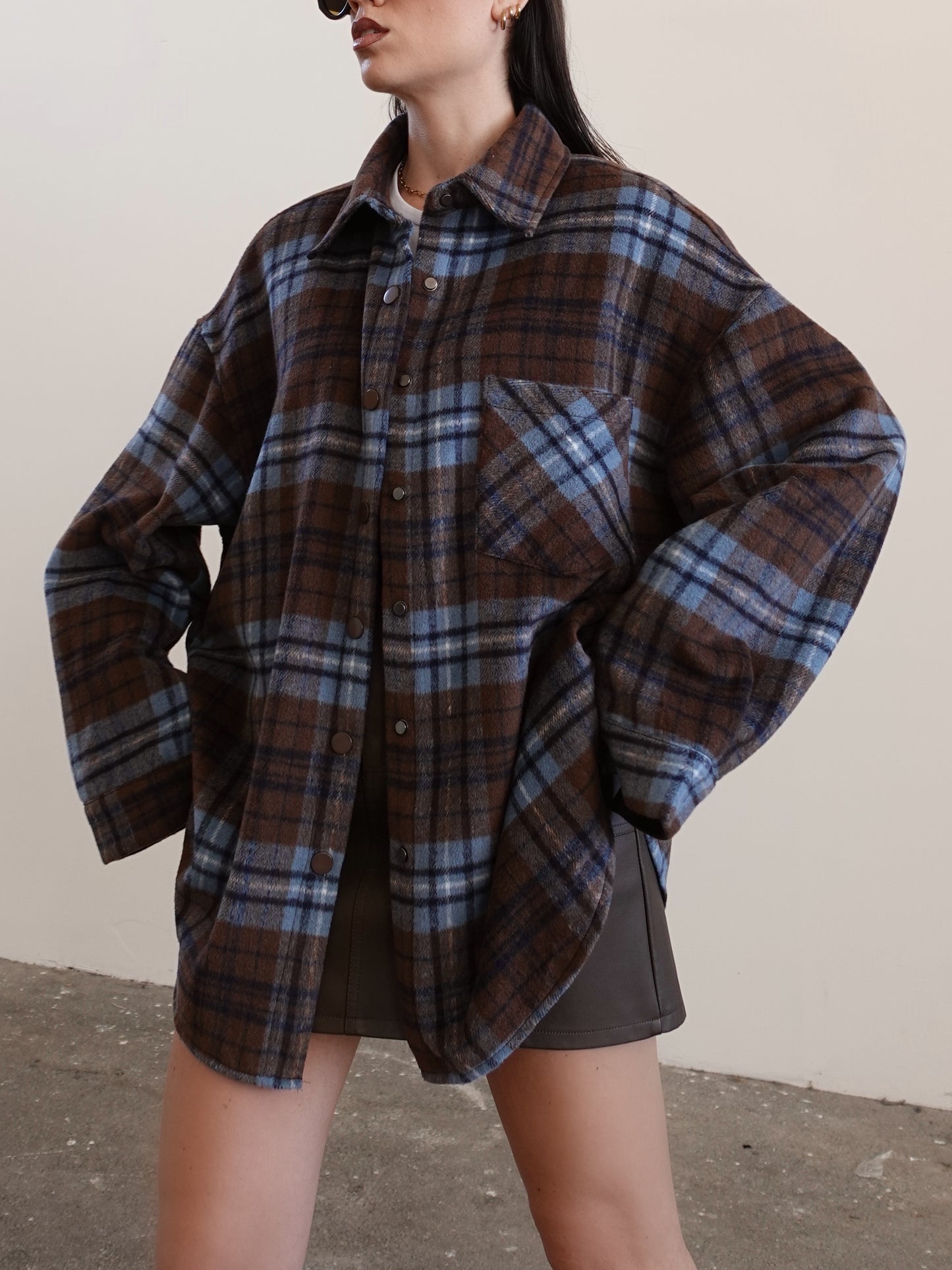 CAMICIONE IN LANA A QUADRI - MARRONE/CERULEO 5436