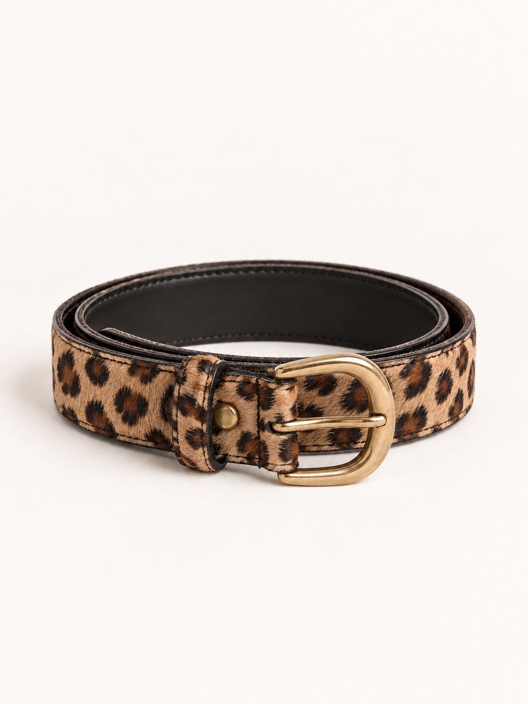 CINTURA LEOPARDATA IN VERA PELLE - CAMEL