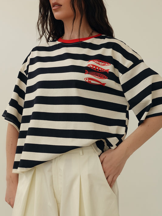 MAGLIA FISHERMAN A RIGHE - BLU 35614