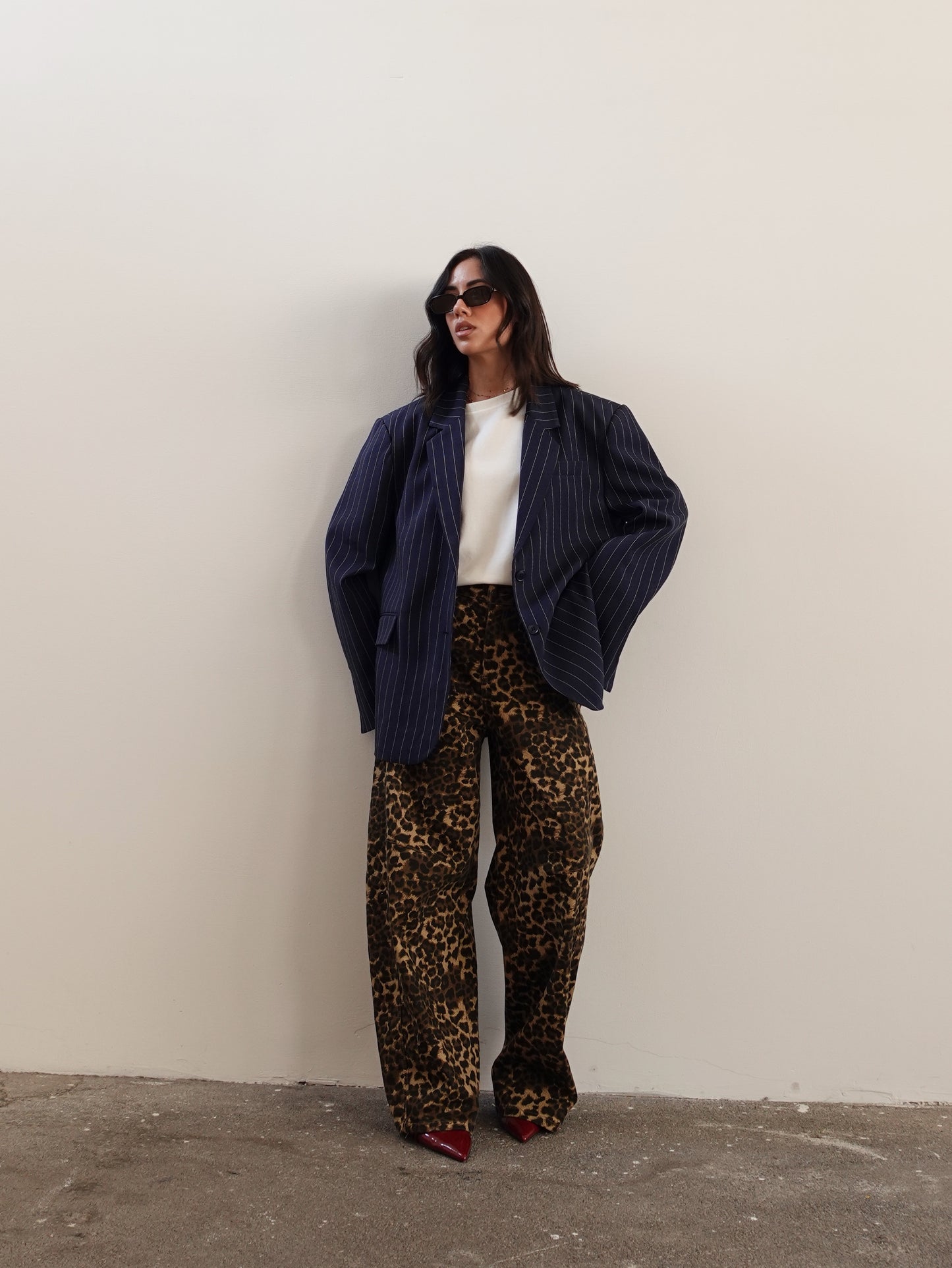 BLAZER GESSATO CON RISVOLTO A CONTRASTO - BLU 3141