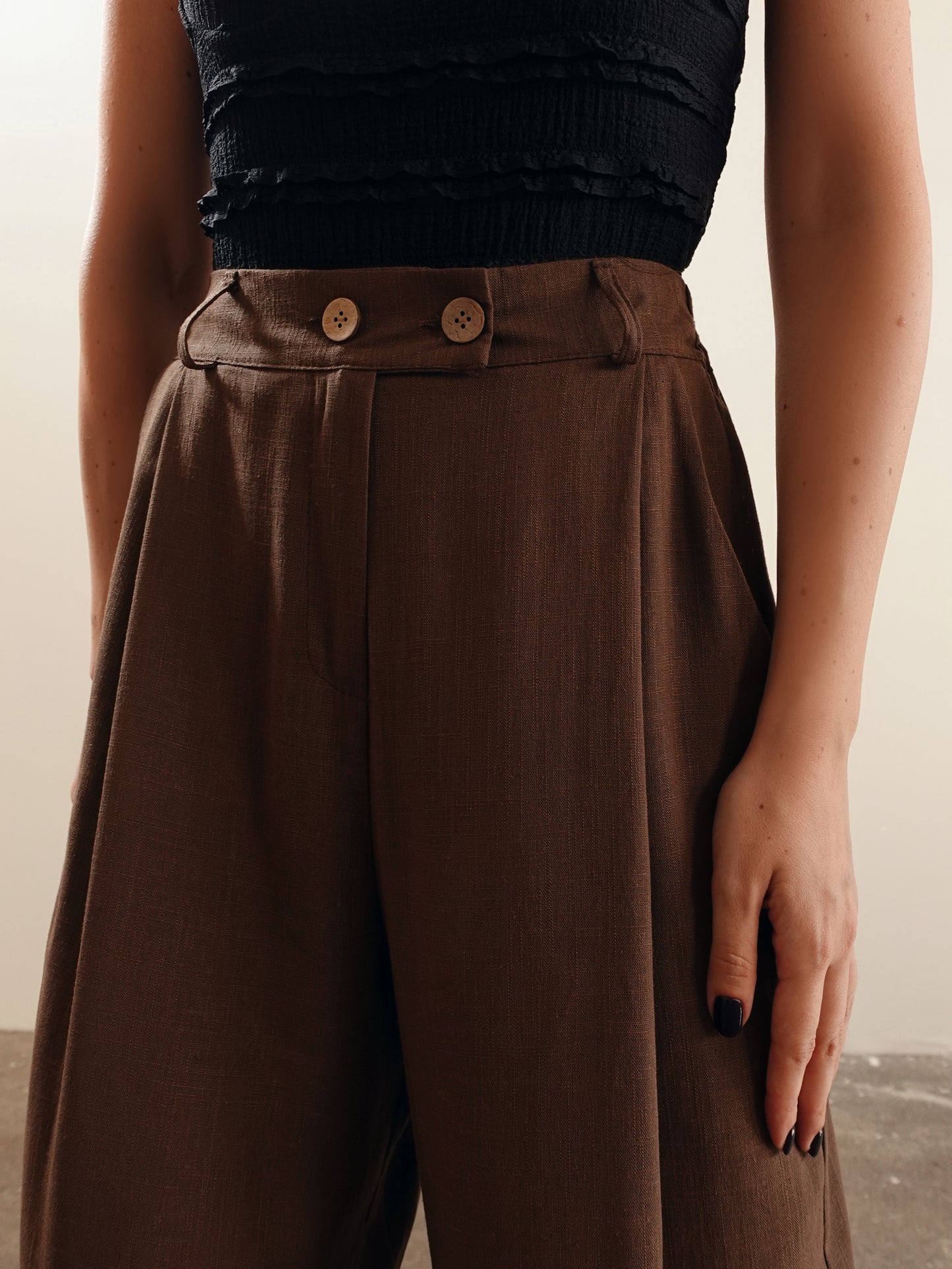 PANTALONI MISTO LINO/VISCOSA - MARRONE 5845