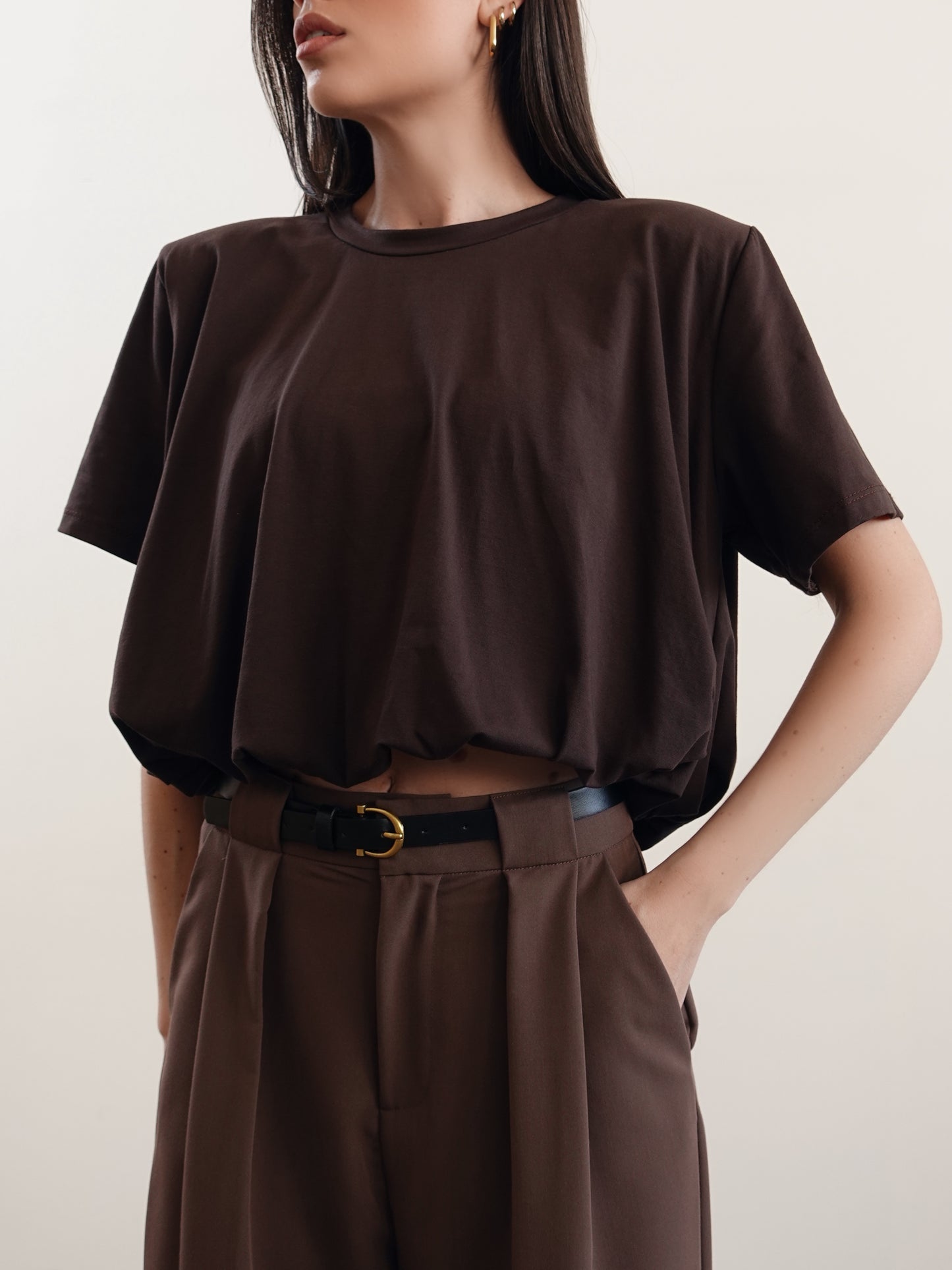 T-SHIRT CROP BALLOON - MARRONE 973551