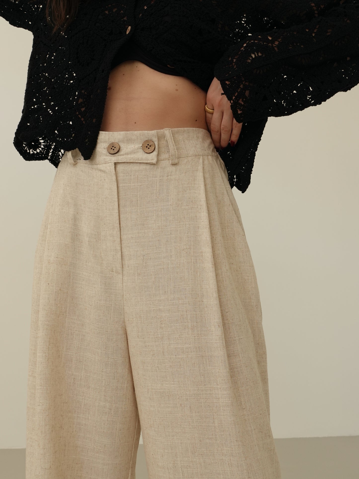 PANTALONI MISTO LINO/VISCOSA - BEIGE 5845