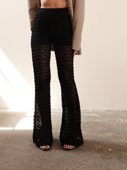 PANTALONI WAVES IN PIZZO - NERO 8682