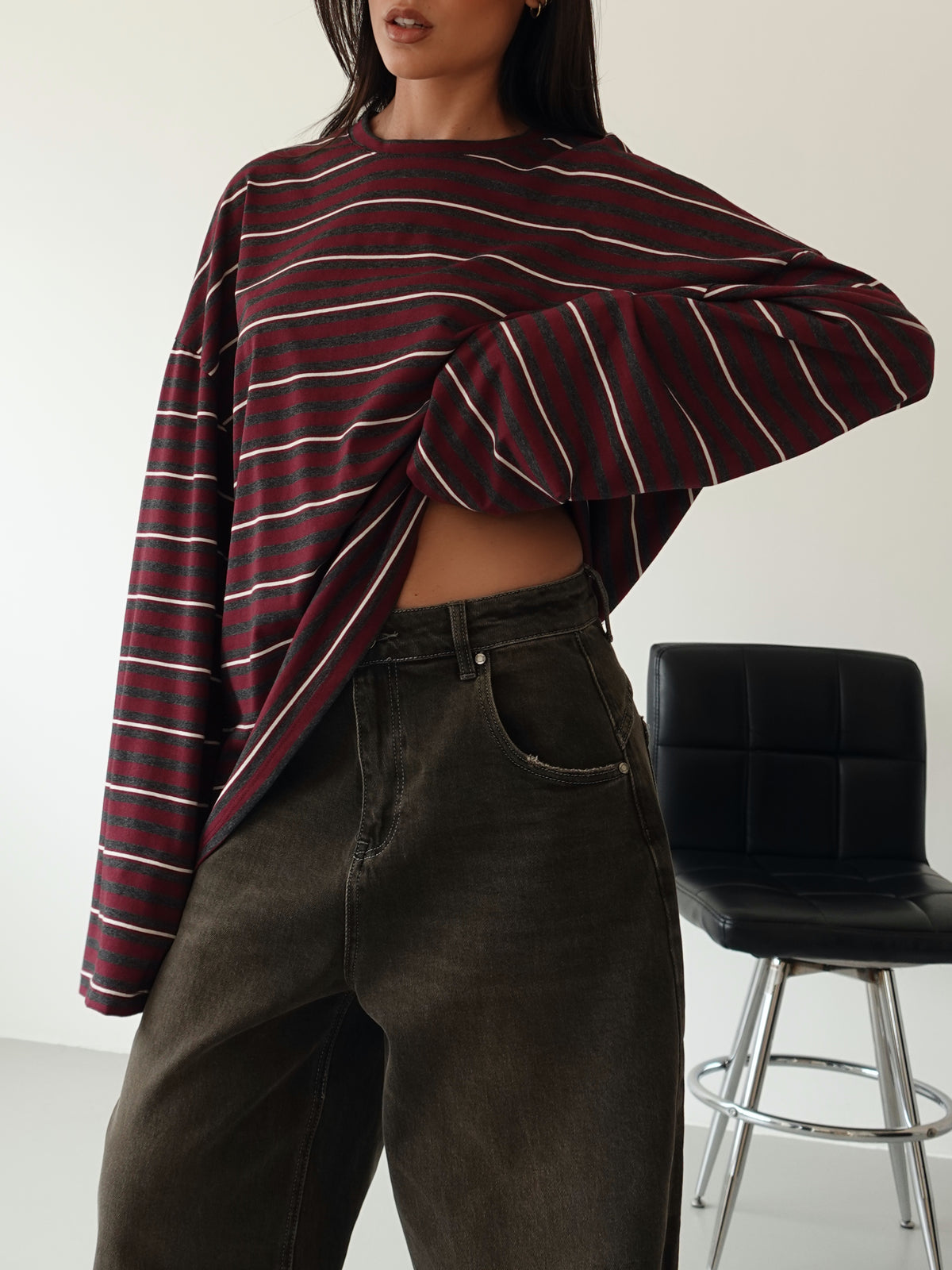 LONG-SLEEVE A RIGHE LUMINA - BORDEAUX LD6221
