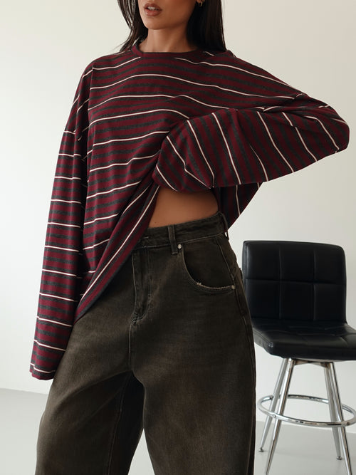 LONG-SLEEVE A RIGHE LUMINA - BORDEAUX LD6221