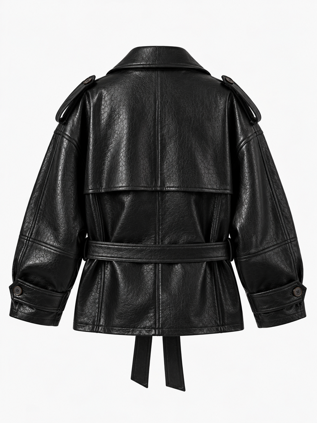 GIACCA BROOKLYN IN ECOPELLE CON CINTURA - NERO 8100