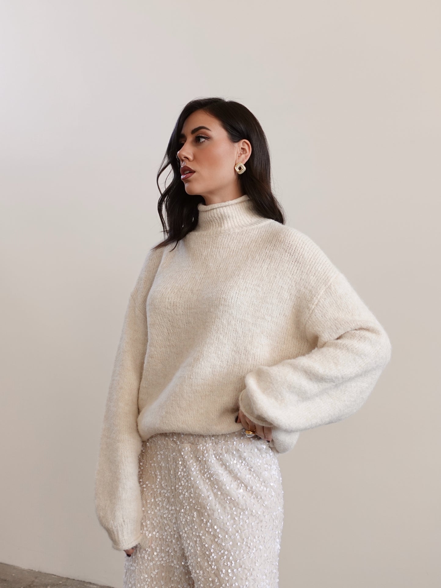 MAGLIONE MEZZO COLLO IN LANA - PANNA 7066