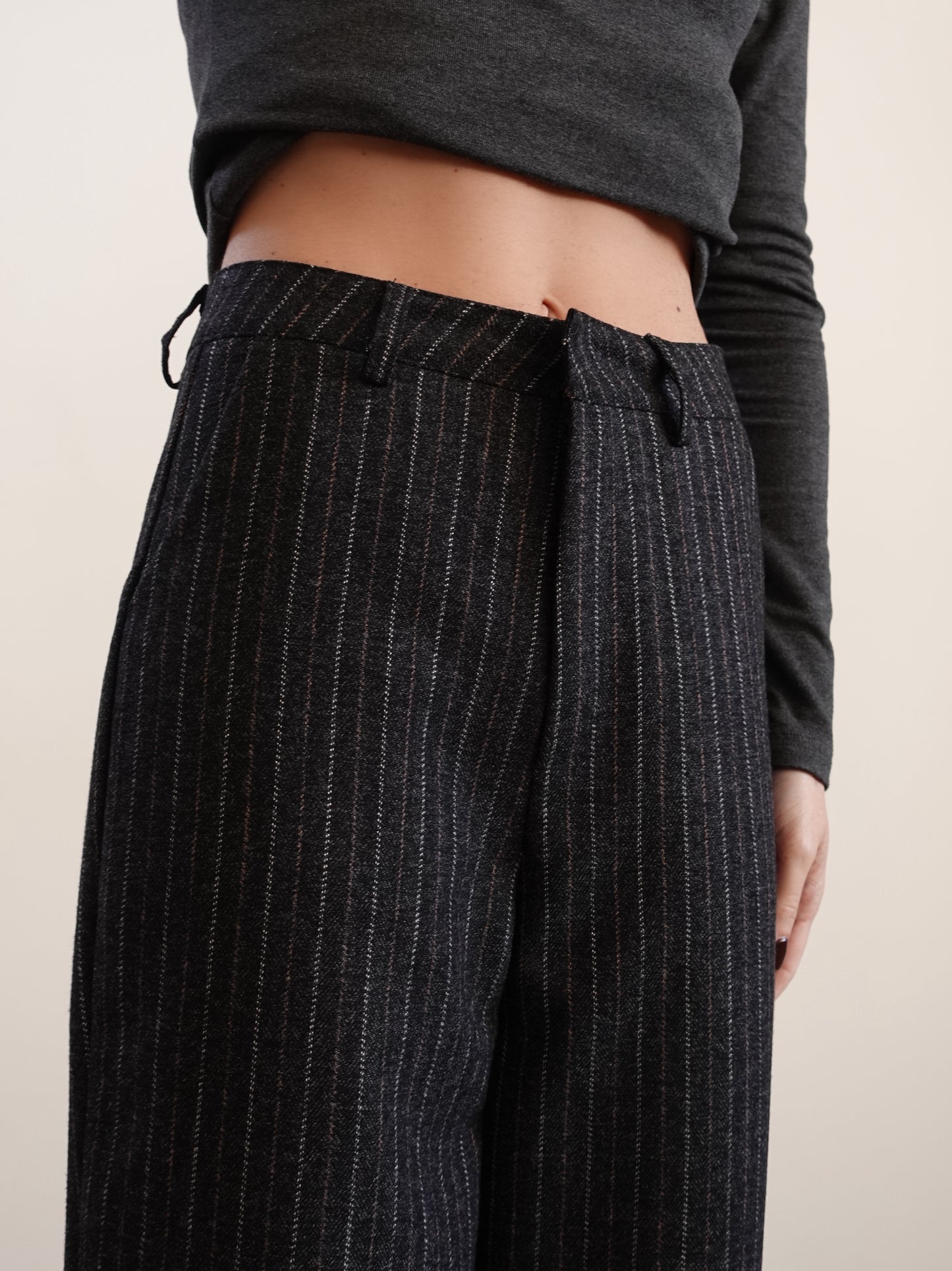 PANTALONI WIDE LEG GESSATI - ANTRACITE 8493