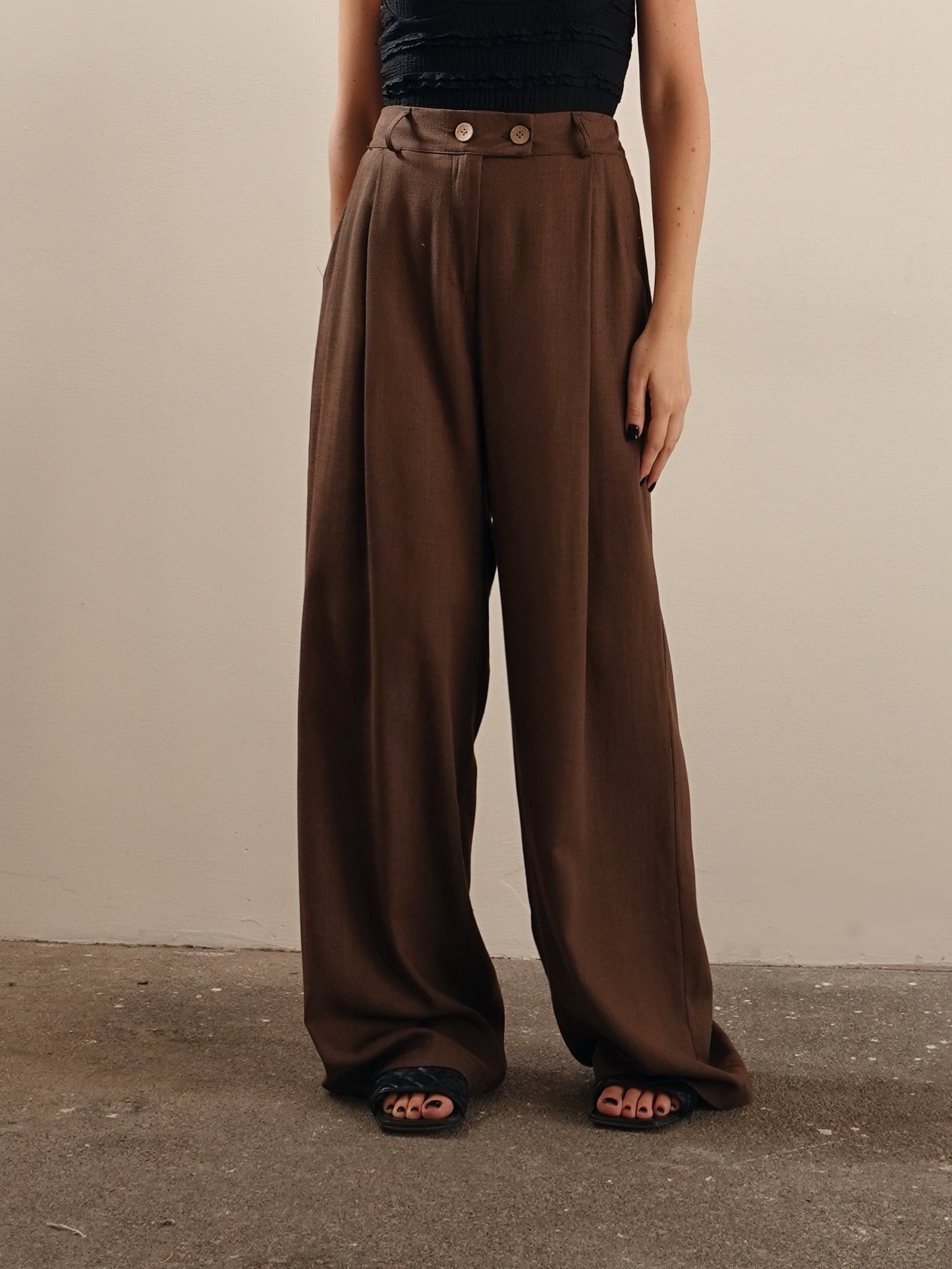 PANTALONI MISTO LINO/VISCOSA - MARRONE 5845