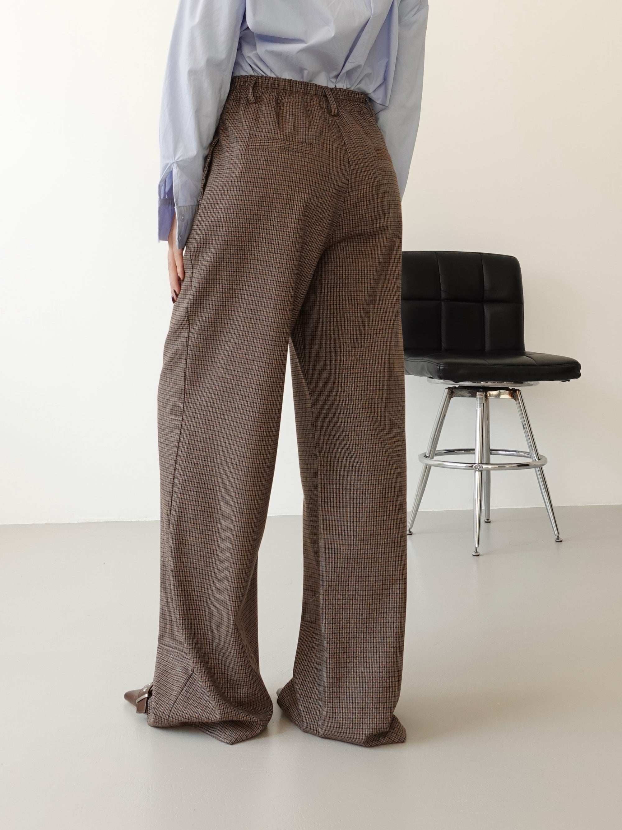 PANTALONI WIDE LEG PIED DE POULE - SABBIA 60319