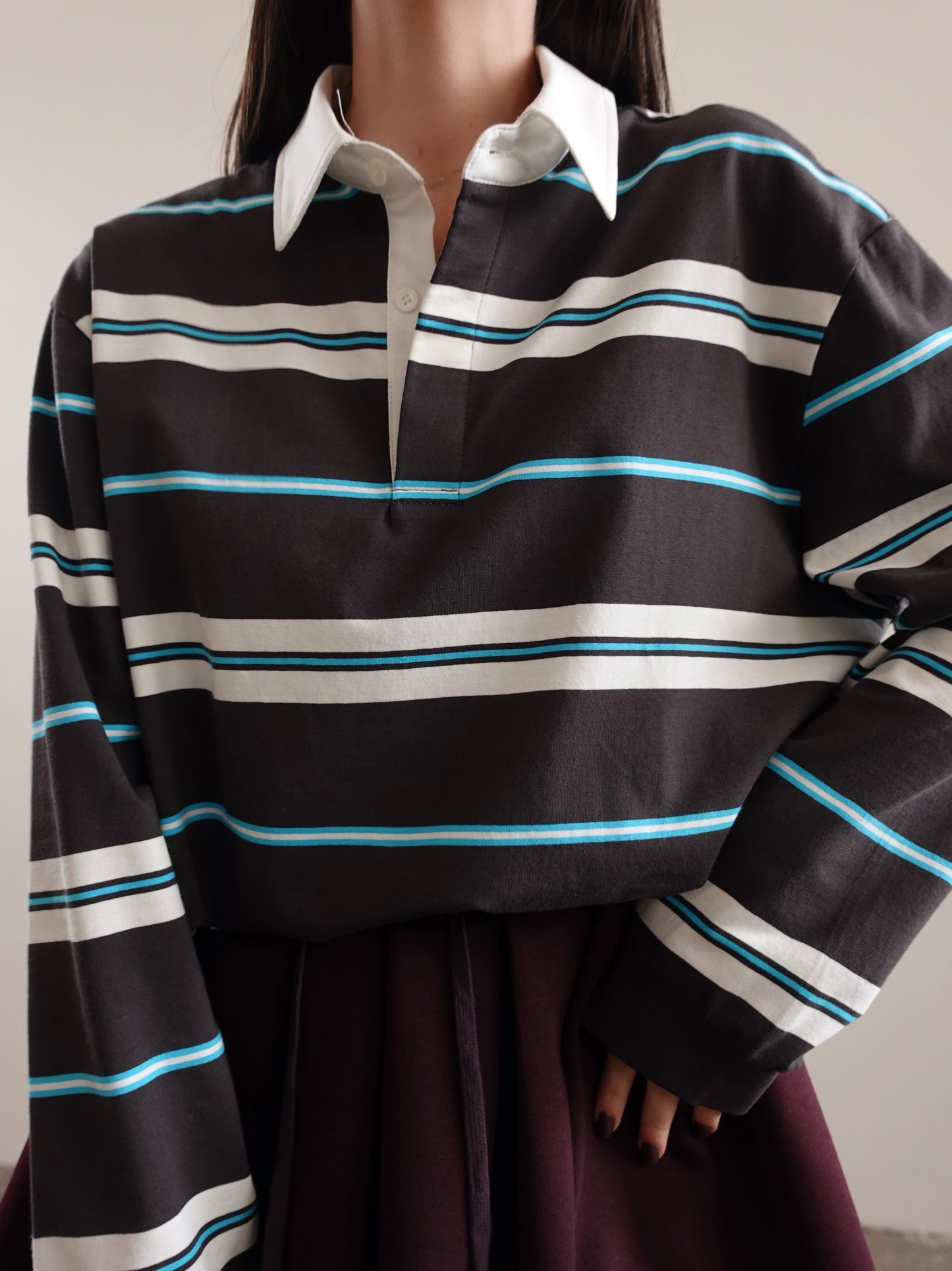 POLO A RIGHE CON COLLETTO A CONTRASTO - GRIGIO/AZZURRO  839-5