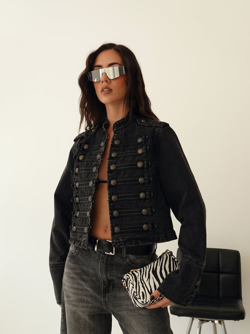 NAPOLEON JACKET IN DENIM - NERO SLAVATO 386