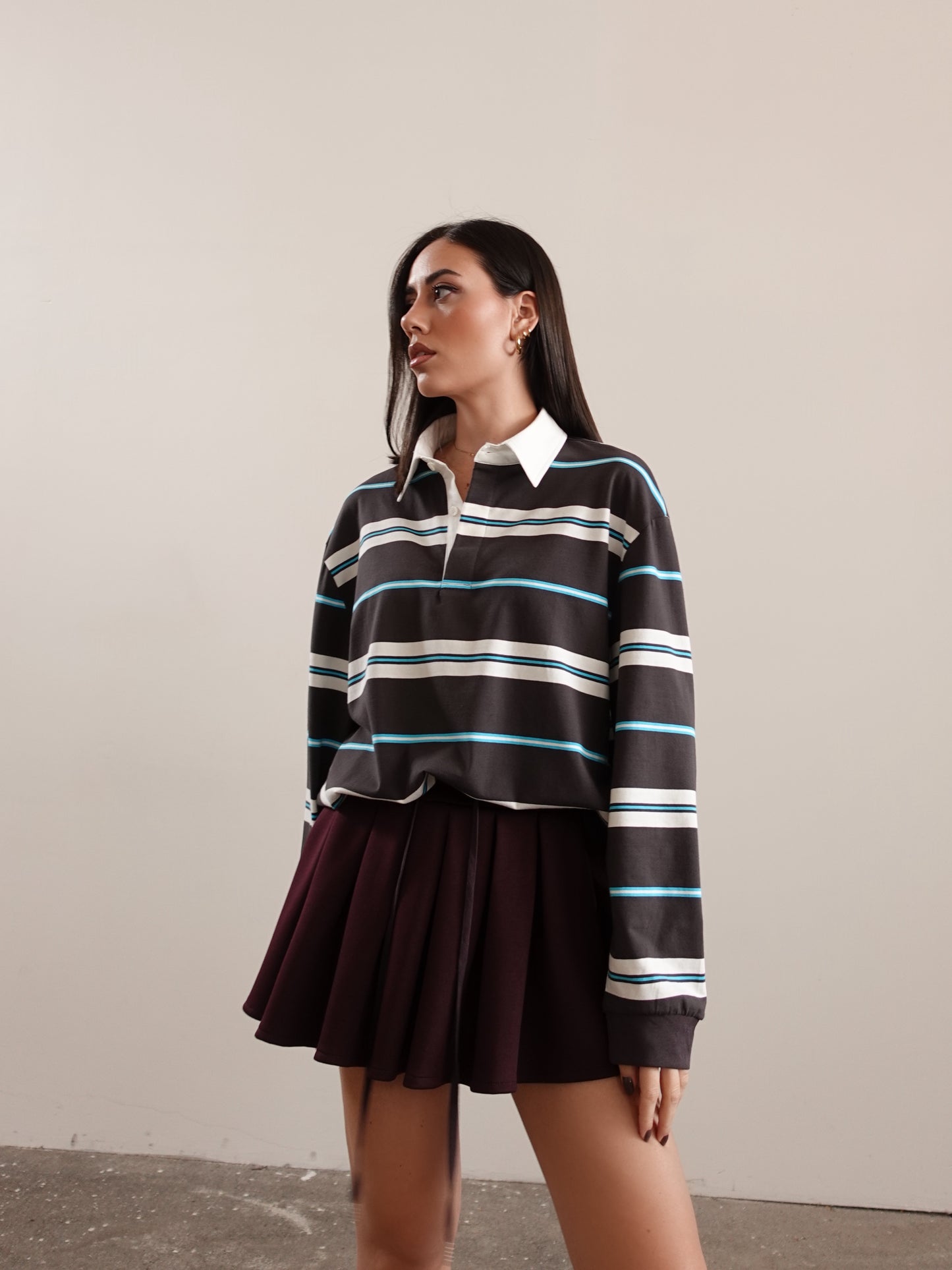 POLO A RIGHE CON COLLETTO A CONTRASTO - GRIGIO/AZZURRO  839-5