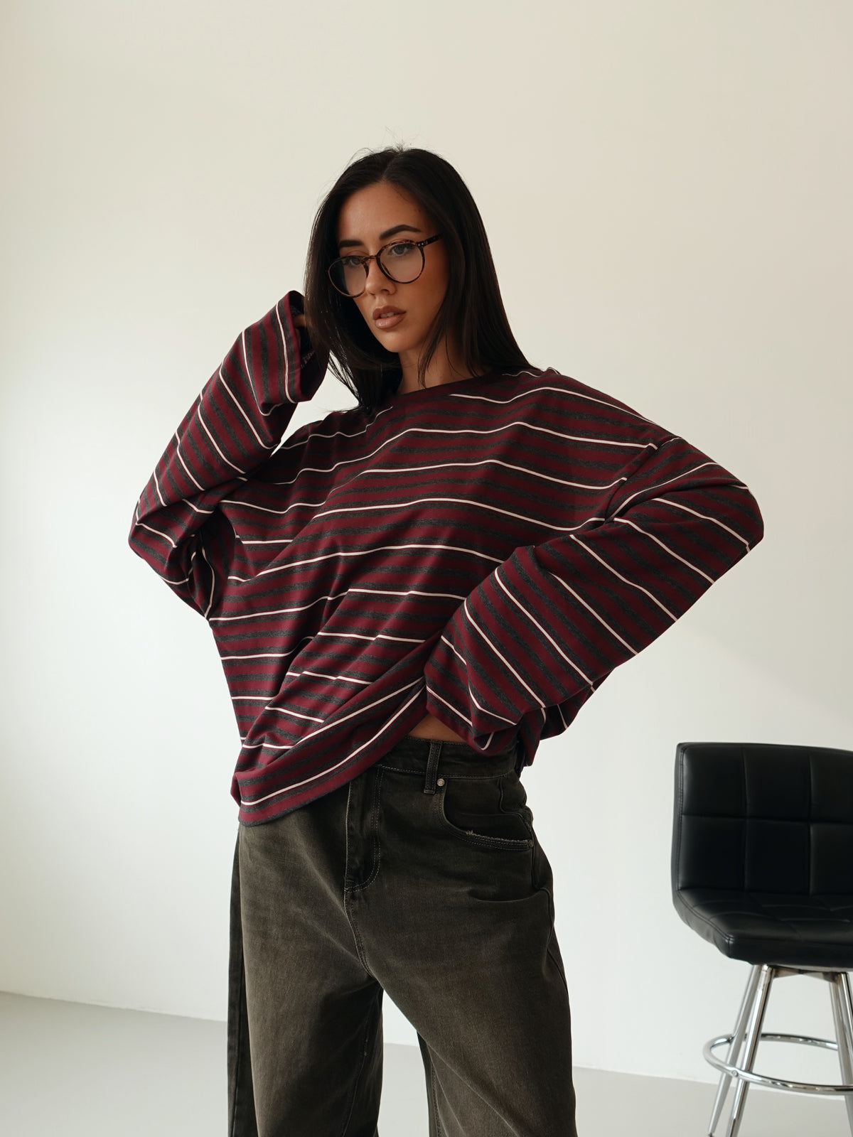 LONG-SLEEVE A RIGHE LUMINA - BORDEAUX LD6221