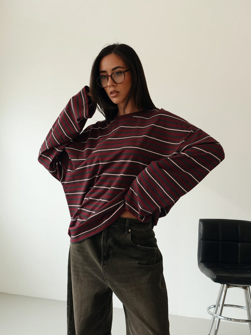 LONG-SLEEVE A RIGHE LUMINA - BORDEAUX LD6221