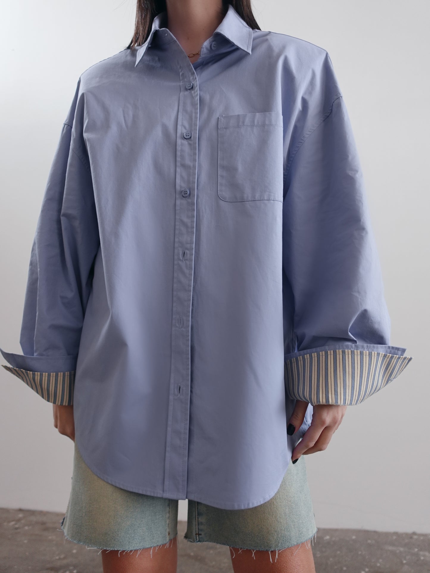 CAMICIA LUMINA IN COTONE CON POLSI RIGATI - AZZURRO 240291