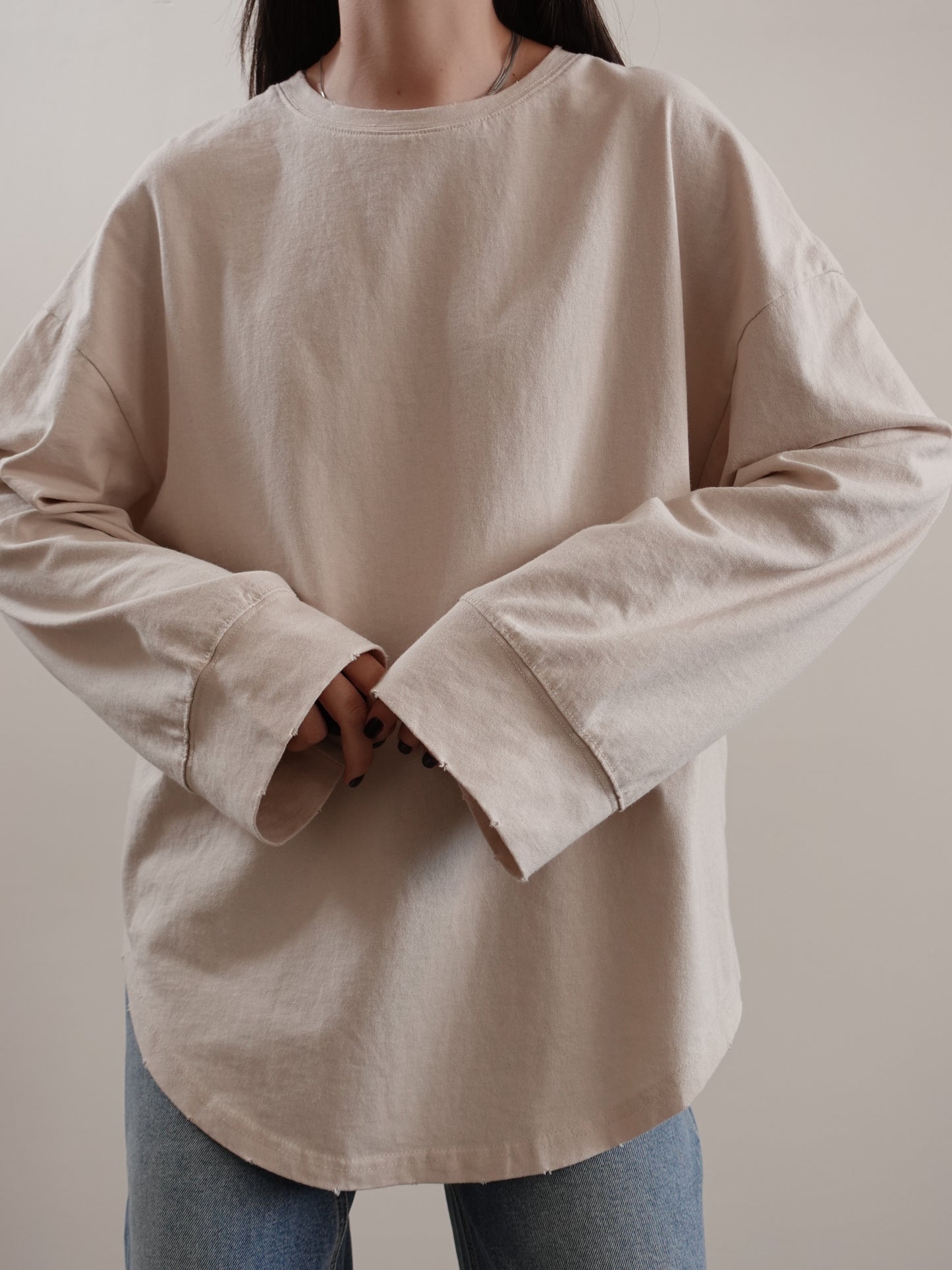 OVERSIZED LONG SLEEVE T-SHIRT - BEIGE 5187