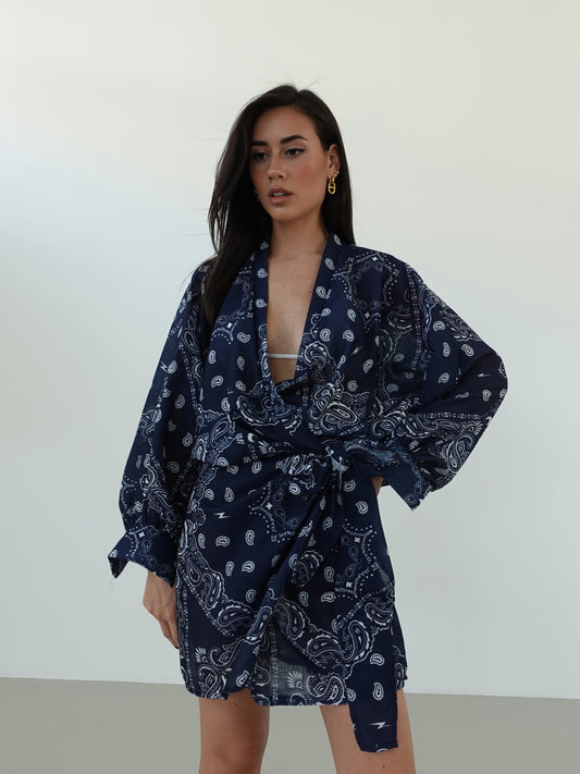 MINI DRESS BANDANA A PORTAFOGLIO  - BLU 668088