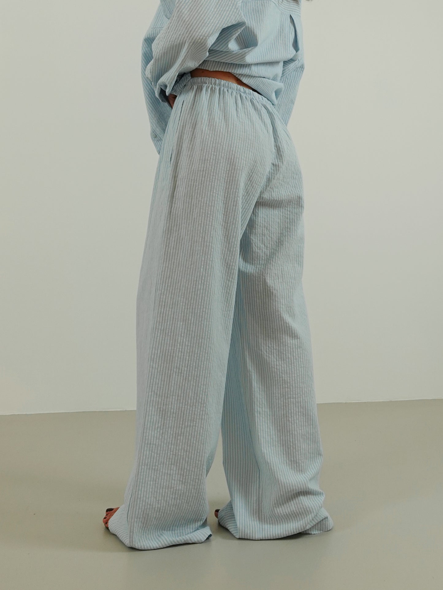 PANTALONI MILLERIGHE MISTO LINO - AZZURRO 2548
