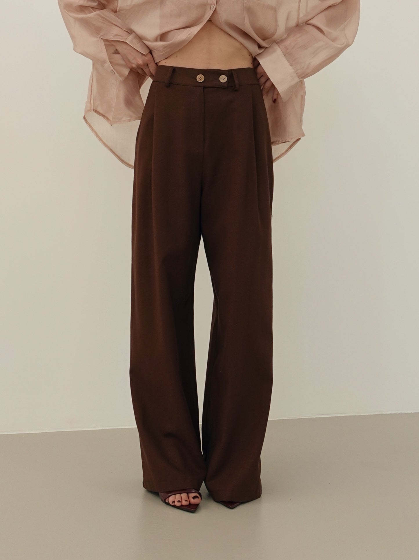 PANTALONI MISTO LINO/VISCOSA - MARRONE 5845