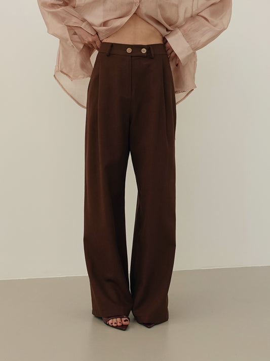 PANTALONI MISTO LINO/VISCOSA - MARRONE 5845