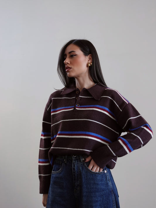 MAGLIONE POLO A RIGHE - MARRONE 625