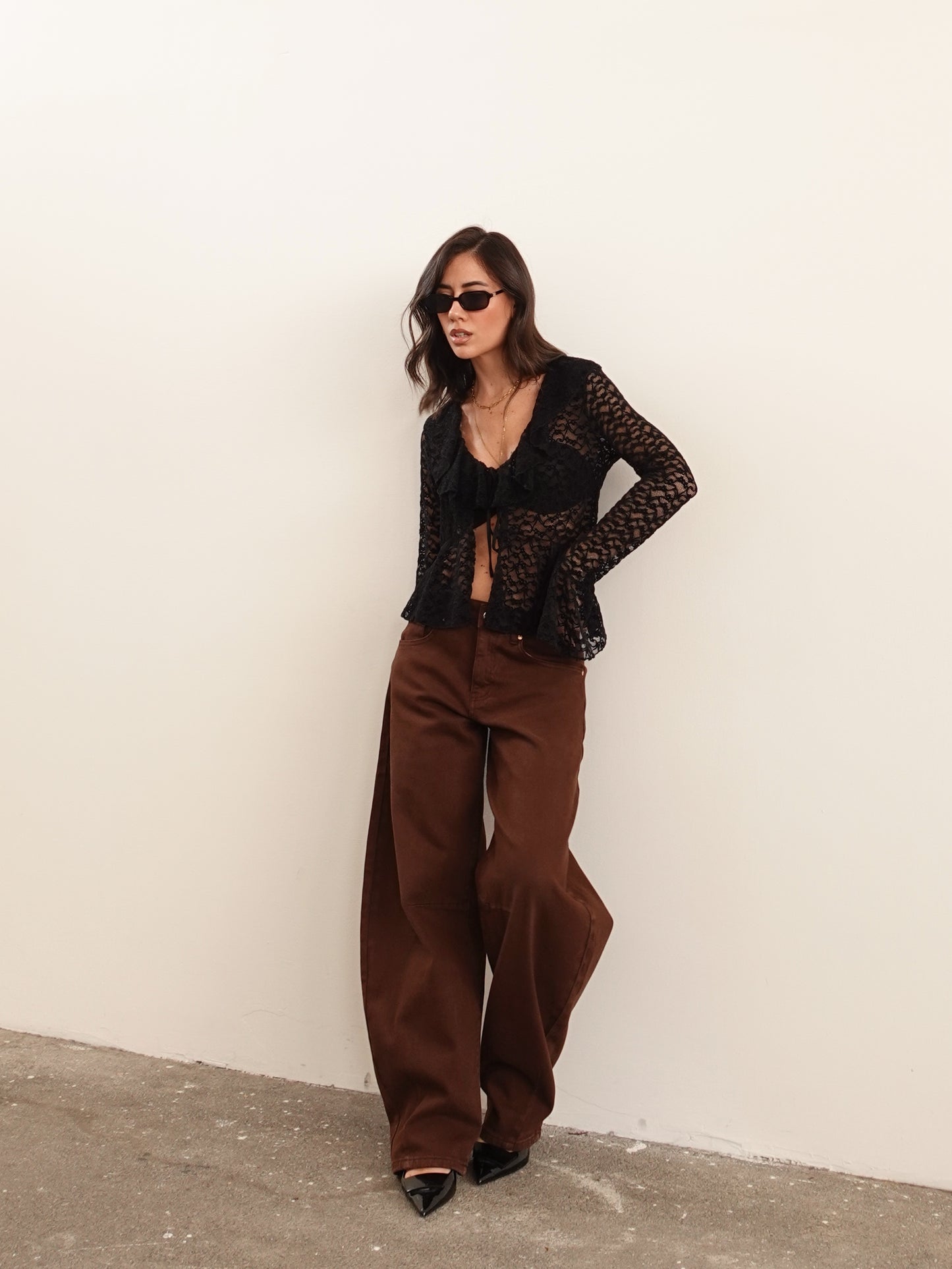 BLUSA IN PIZZO VELVET - NERO 133381