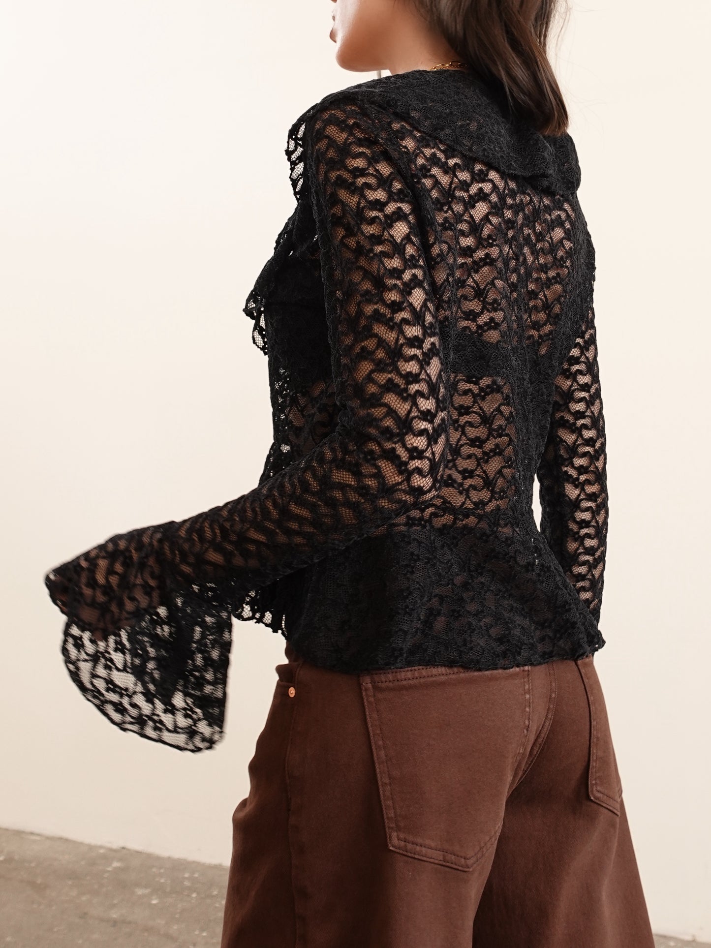 BLUSA IN PIZZO VELVET - NERO 133381