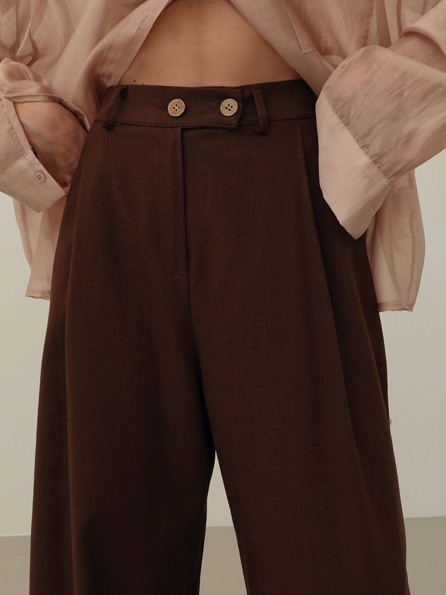 PANTALONI MISTO LINO/VISCOSA - MARRONE 5845