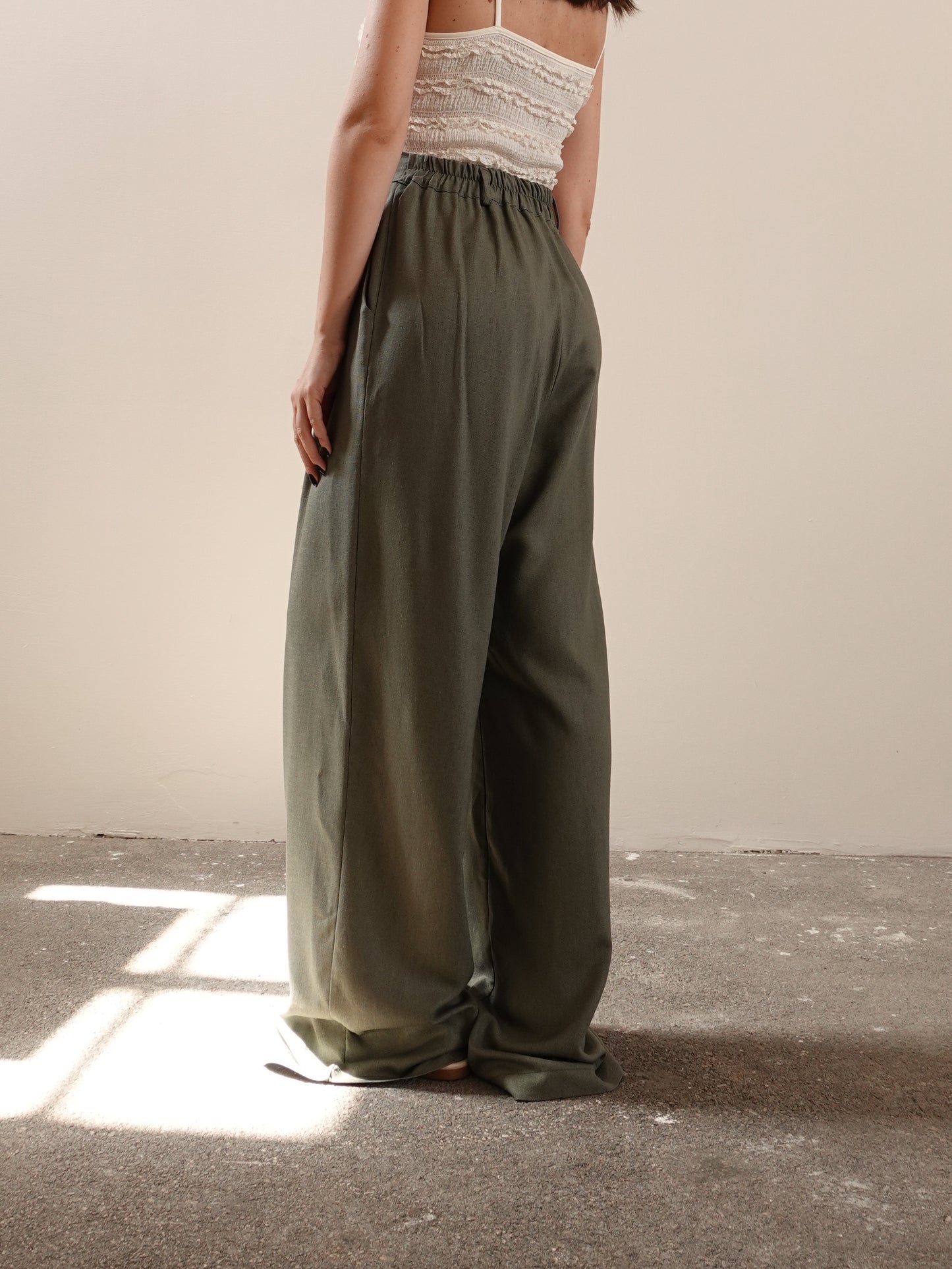 PANTALONI MISTO LINO/VISCOSA - VERDE OLIVA 5845