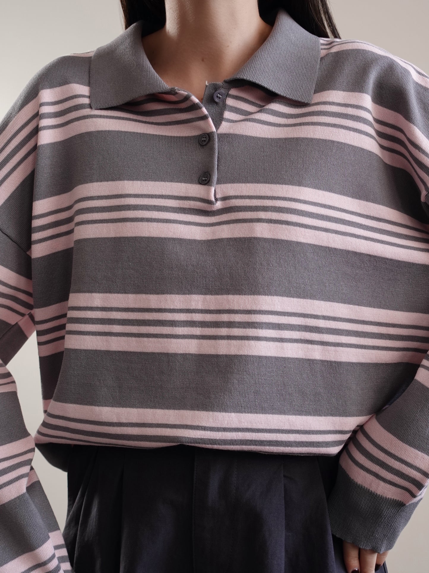 POLO A RIGHE IN FILO - GRIGIO/ROSA 282