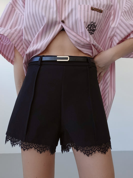 SHORTS ORLO IN PIZZO + CINTURA - NERO 50087