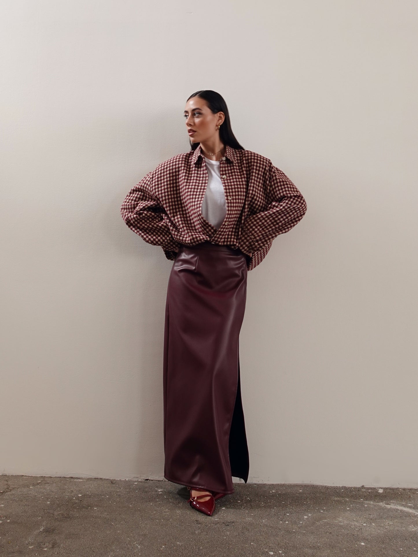 GONNA LONGUETTE IN ECOPELLE CON SPACCO - BURGUNDY 67097