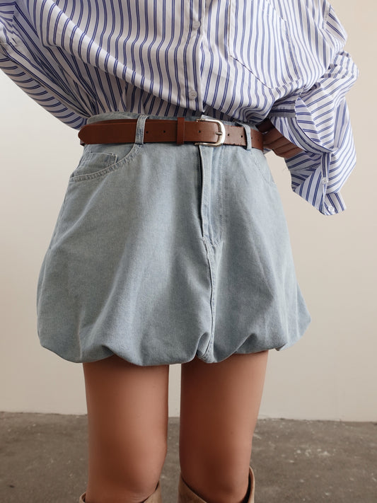 GONNELLINA BALLOON IN DENIM CON CINTURA - LIGHT BLUE 9719