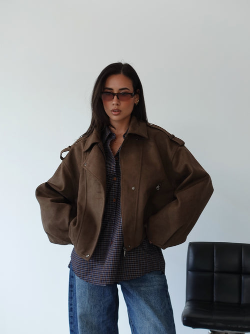 GIACCA BIKER SCAMOSCIATA - MARRONE 262227