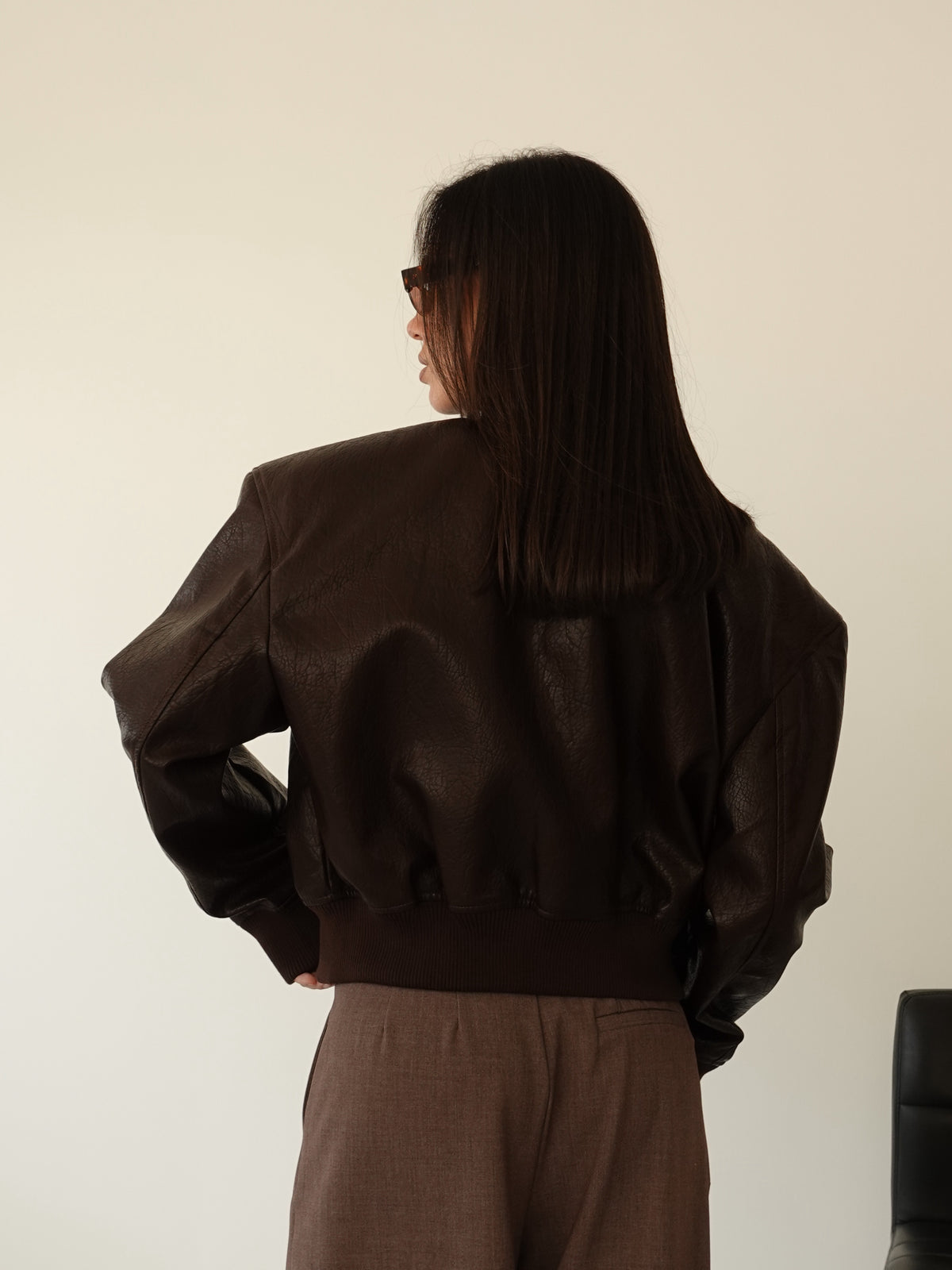 BOMBER IN ECOPELLE CON SPALLINE - CIOCCOLATO 13953