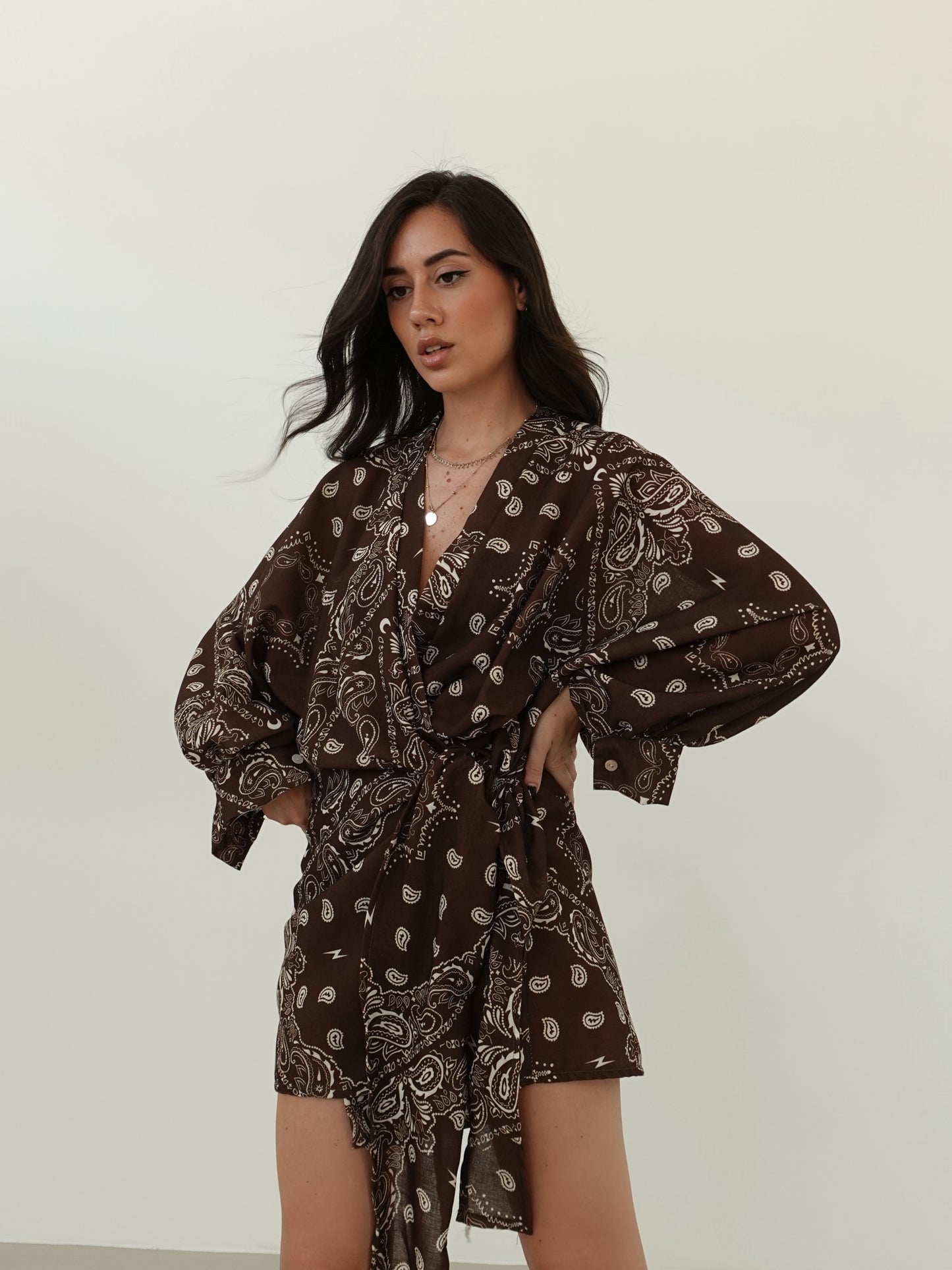MINI DRESS BANDANA A PORTAFOGLIO  - MARRONE 668088
