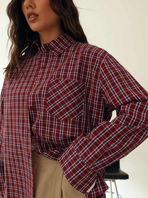 CAMICIA A QUADRI IN COTONE - BURGUNDY/BLU 17299