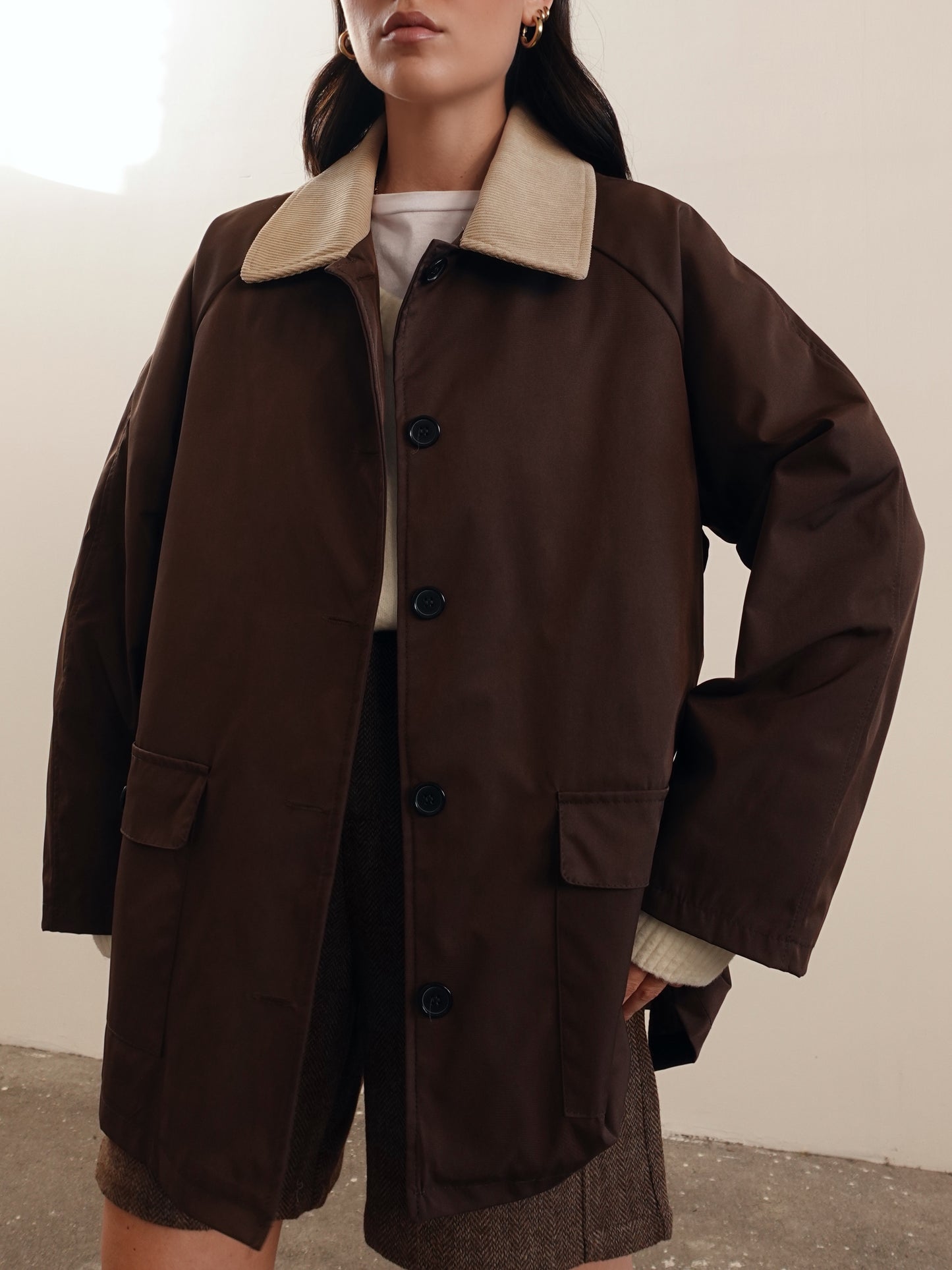 GIACCA IN TESSUTO TECNICO CON COLLETTO A COSTINE - MARRONE 6270