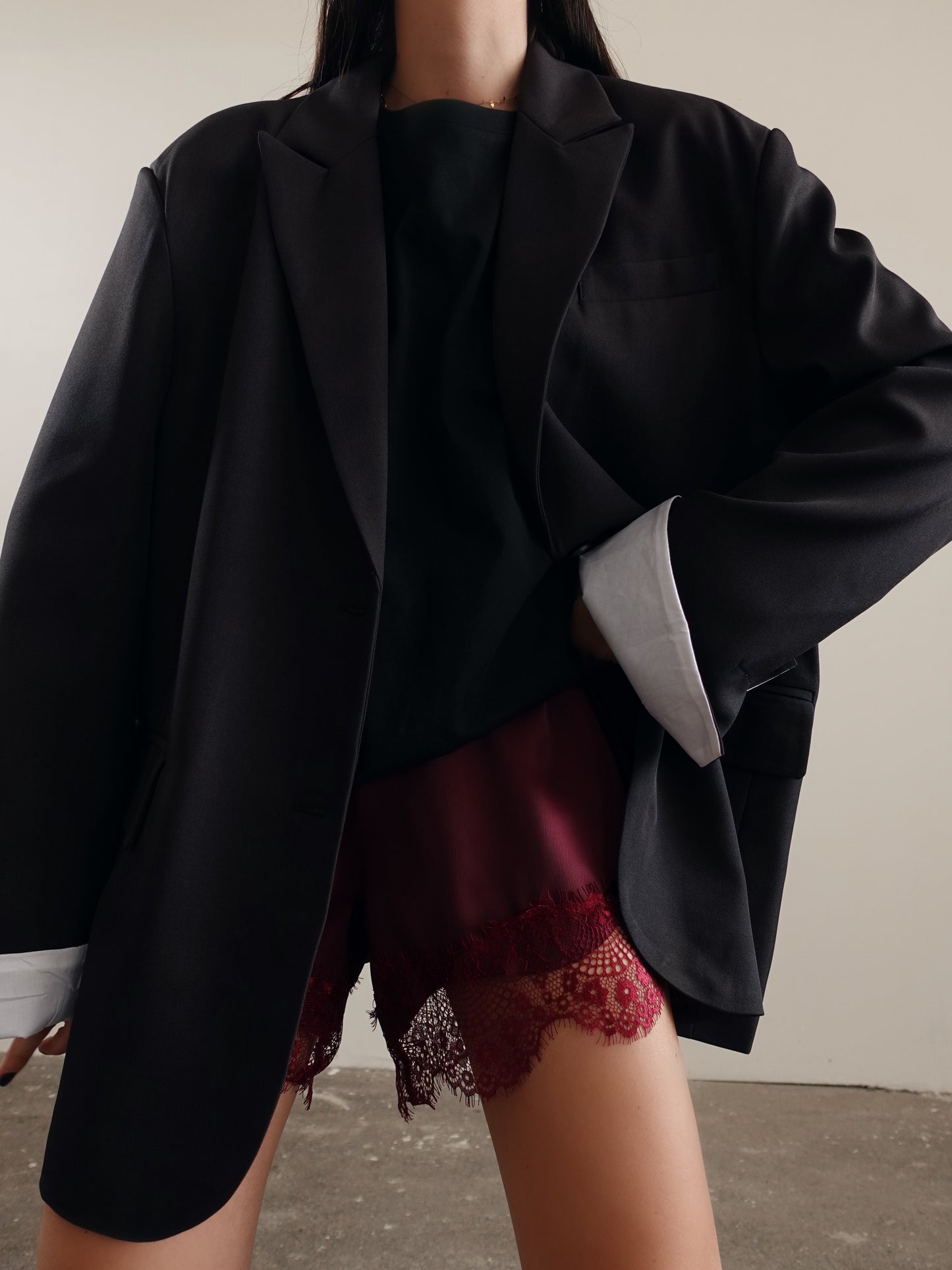SHORTS LINGERIE CON PIZZO - BURGUNDY 337