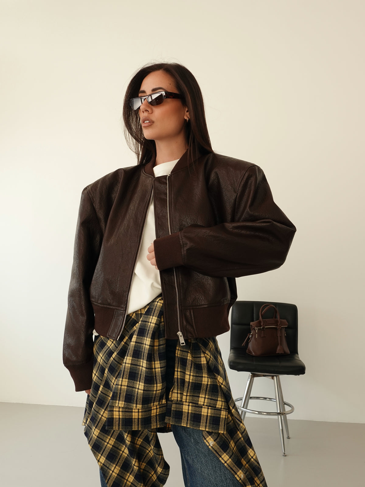 BOMBER IN ECOPELLE CON SPALLINE - CIOCCOLATO 13953
