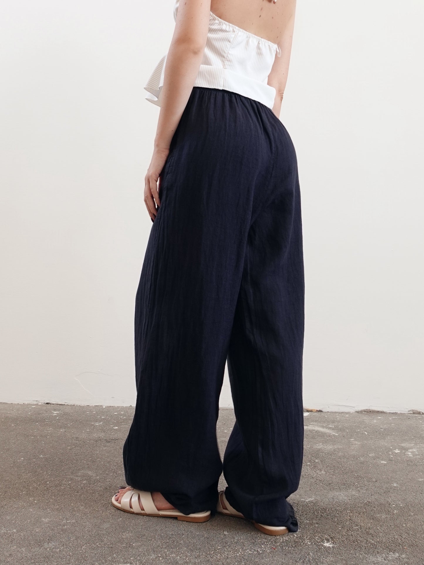 PANTALACCIO 100% LINO - BLU SCURO 24205