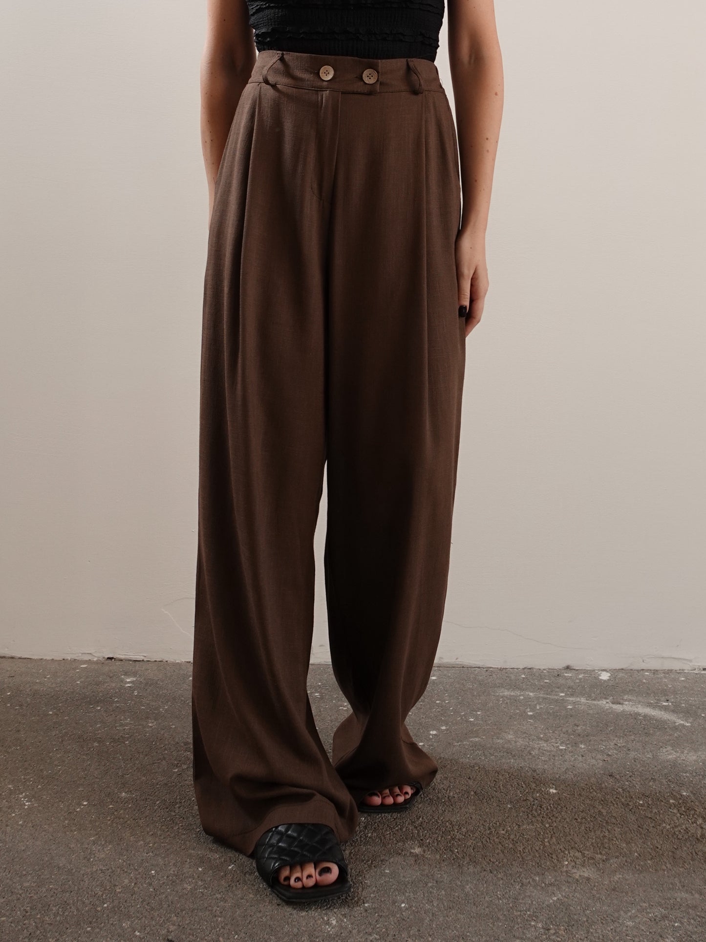 PANTALONI MISTO LINO/VISCOSA - MARRONE 5845