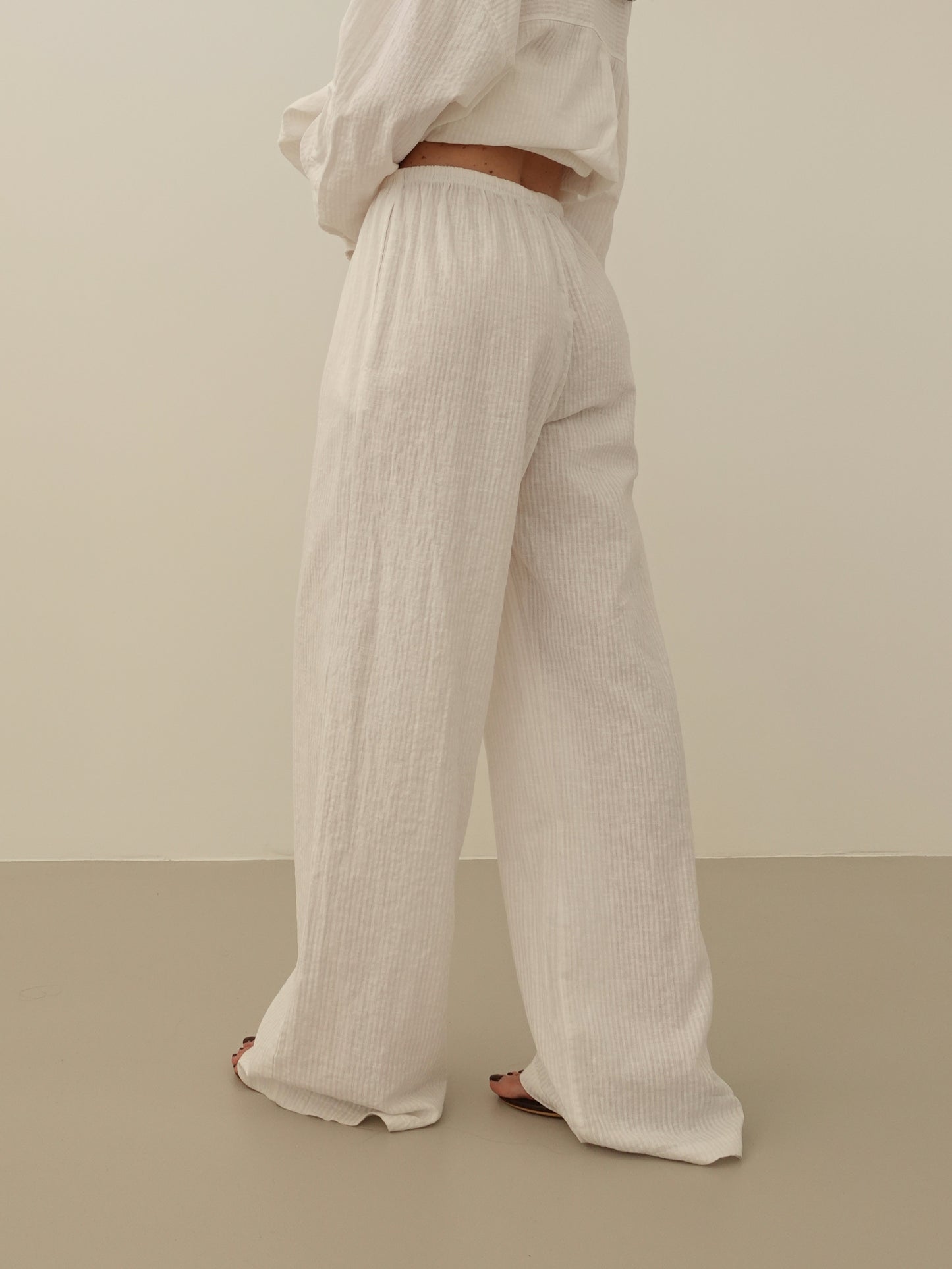 PANTALONI MILLERIGHE MISTO LINO - BIANCO 2548